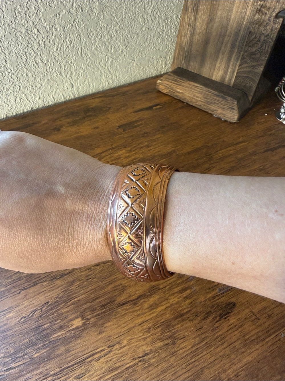Etched Copper Bangle Bracelet